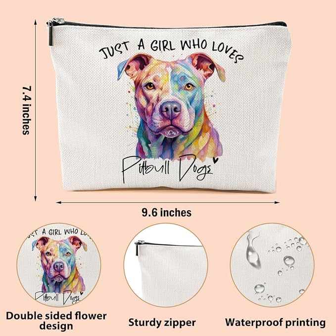 Pit Bull Gifts for Woman Makeup Bag Pitbull Lovers Cosmetic Bag Travel Organizer Bags Makeup Pouch, Christmas Birthday Friendship Animal Lovers Gifts for Women Girls Sisters