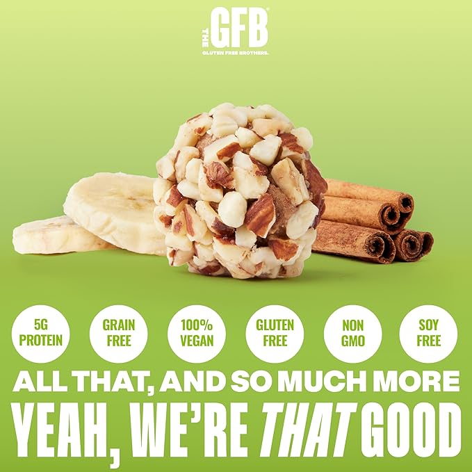 The Gluten Free Brothers Grain Free Banana Nut Bites – Grain Free Protein Balls – Non GMO, Soy Free, Vegan – Paleo Friendly Snack Size Plant Based Protein Energy Balls, 4 Oz (6 Count)