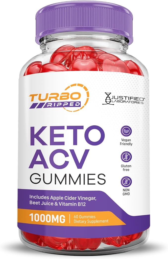Turbo Ripped Keto ACV Gummies Advanced Formula 1000MG Turbo Ripped Keto Gummies Apple Cider Vinegar Formulated with Pomegranate Beet Juice Powder B12 Vegan Non GMO 60 Gummys