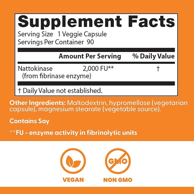 Doctor's Best Nattokinase 2,000 Fu, Non-GMO, Gluten Free, Vegan, Supports Cardiovascular and Circulatory Health, 90 VC