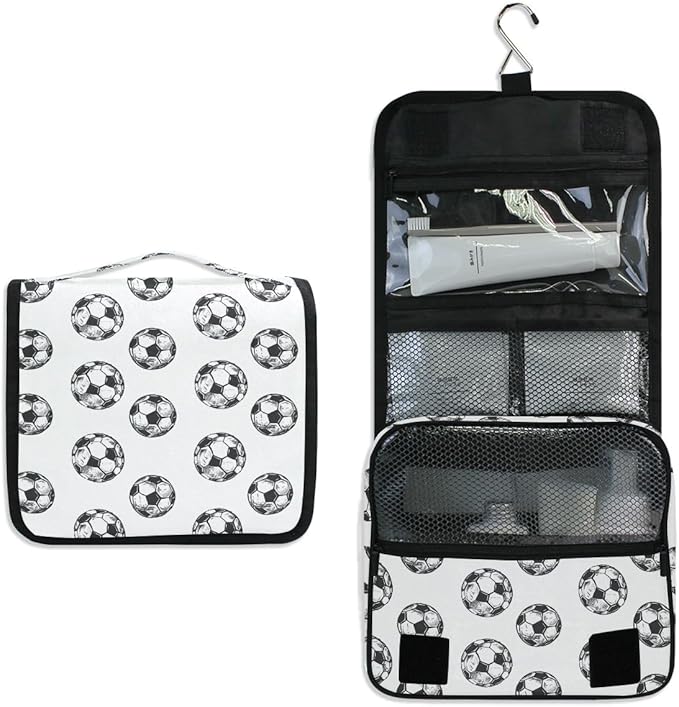 senya Hanging Travel Toiletry Bag Kit Boys Makeup Case Cosmetics Organizer for Men Women (Soccer Balls)
