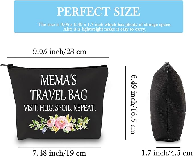 GJTIM Mema Cosmetic bag Grandma Mema Mother’s Day Birthday Appreciation Gift Travel Toiletry bag for Mema (Mema's Travel Black)