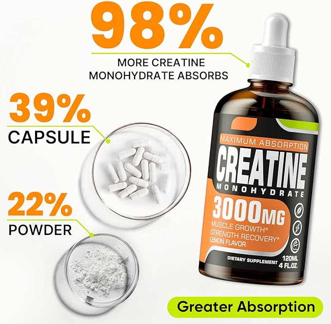 Creatine Monohydrate 3000mg, Liquid Creatine for Muscle Mass, Strength, Glute, Booty & Endurance - Creatine for Women and Men with Hydrolyzed Collagen & Trehalose - 120ml Creatine HCl (Lemon Flavor)