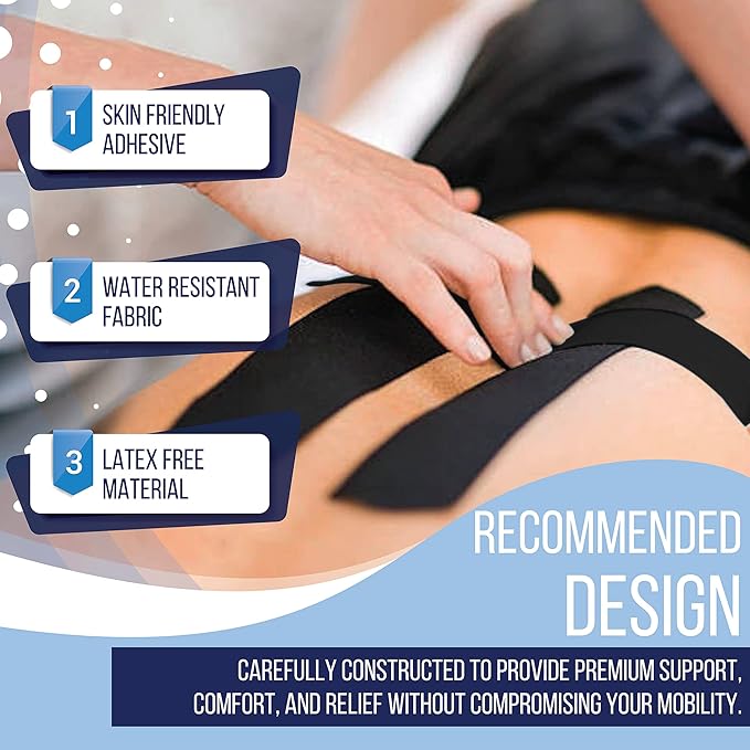 SB SOX Pro Synthetic Kinesiology Tape (Precut & Uncut Options) – Longer Lasting Performance Fabric Option to Our Original Cotton Kinesiology Tape - Also Latex Free, Water Resistant! (Black - Precut)