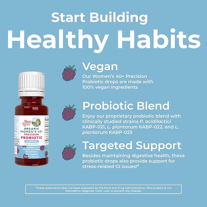 MaryRuth Organics USDA Organic 40 Womens Probiotic Liquid Drops | Probiotics for Digestive Health | Stress-Related GI Issues | Occasional Gas Relief for Adults | Vegan | Dairy Free | 30 Servings