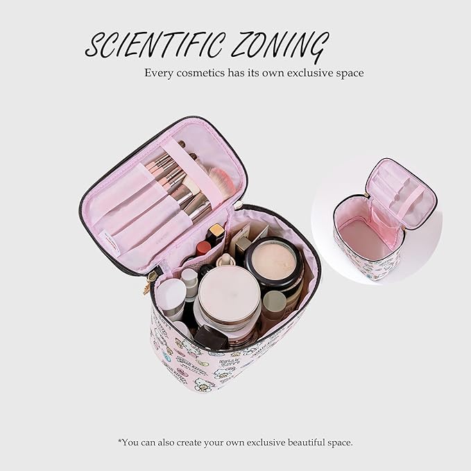 AmBealla Cosmetic Bag Large Makeup Bags Pink Travel Case with Makeup Brush Holder,2PCS Cosmetic Organizer for Women, Toiletry Storage Bag for Skincare & Beauty Tools Sweet Cute for Girls