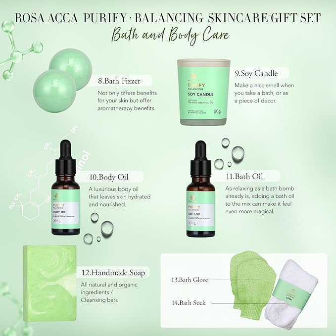 Father's Day Gift, Facial Skin Care Set & Spa Kit - Gift for Men & Women Ideas, Self-care Relaxation Gifts, Skin Care Collection with Essential Oils, Hyaluronic Acid Serum, Vitamin E, Tea Tree, Dad