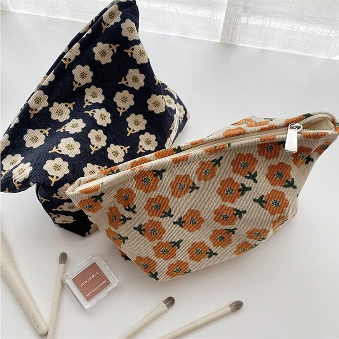Cosmetic Bags for Women Makeup Bag Large Capacity Purse Travel Toiletry Zipper Storage Pouch Make up Brushes Organizer for Gifts (Black, Flower)