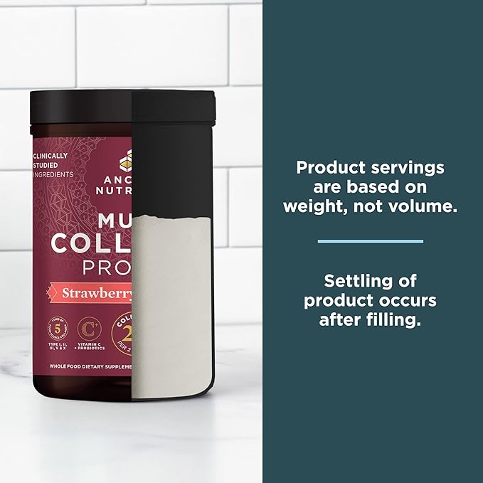 Ancient Nutrition Collagen Powder Protein, Multi Collagen Protein Powder, Strawberry Lemonade, 45 Servings, w/Vitamin C, Hydrolyzed Collagen Peptides for Skin, Nails, Gut Health and Joints, 18.1oz