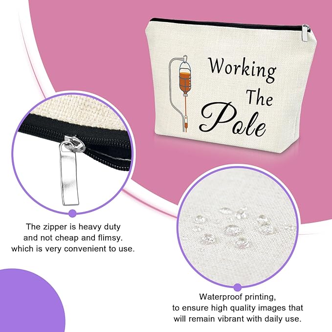 Sazuwu Nurse Practitioner Gifts for Women Funny Makeup Bag Nurse Appreciation Week Gifts Working the Pole Thank You Graduation Birthday Cosmetic Travel Bag