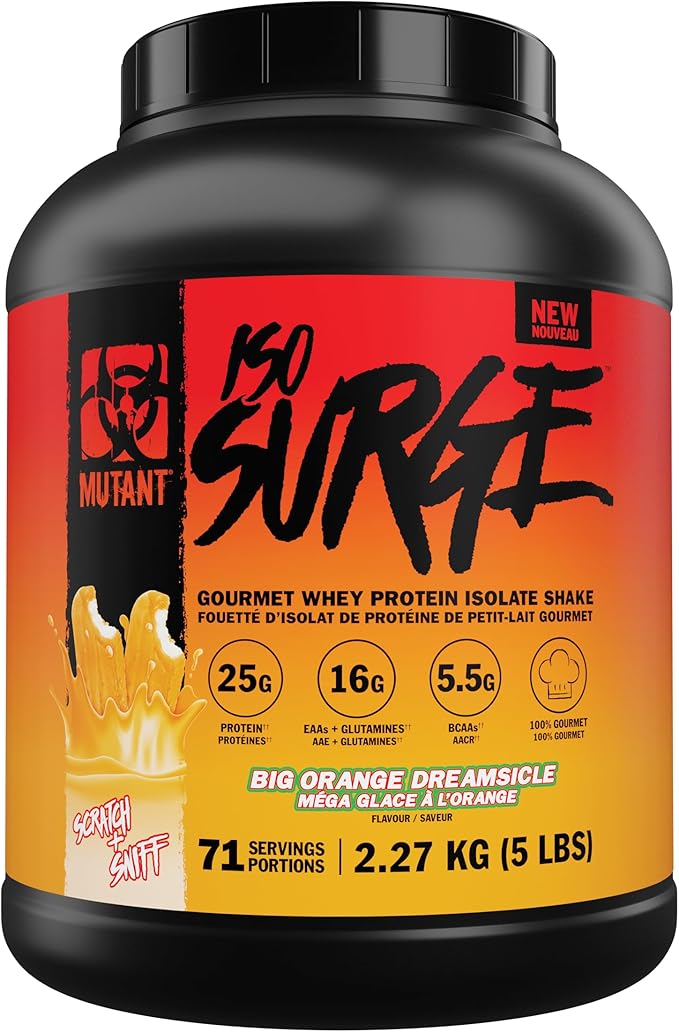Mutant ISO Surge Whey Protein Isolate Powder Acts Fast to Help Recover, Build Muscle, Bulk and Strength (5 Pound, Big Orange Creamsicle)