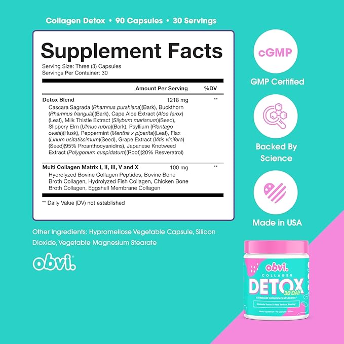 Obvi Detox Colon Cleanse Supplement | Promotes Digestive and Gut Health, Bloating Relief, Helps Remove Toxins | Immune Support with Milk Thistle, Psyllium Husk, Senna Leaf | 90 Capsules | 30 Servings