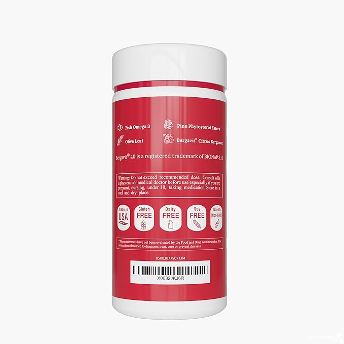 UpNourish Citrus Bergamot, Plant Sterols and Stanols Supplement, Support Heart Health with CoQ10, Omega 3, Olive Leaf Extract, Turmeric Curcumin, Black Garlic and Niacin - 120 Softgels