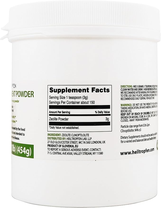 Zeolite Powder | Dietary Supplement 1 lb - 454 g | Detox | Clinoptilolite 94%+-3 | 3X Activated | Natural Mineral Dust | Ultra FINE Less-Than 2 µm