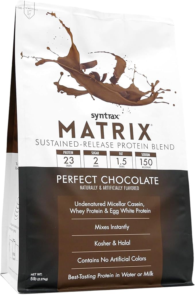 Syntrax Nutrition Matrix Protein Powder, Sustained-Release Protein Blend, Perfect Chocolate, 5 lbs