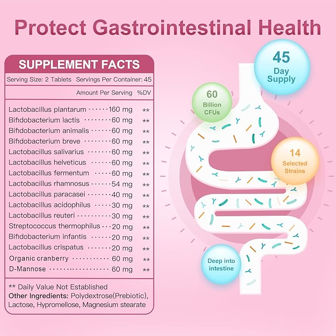 NATURE TARGET Probiotics-for-Women, Probiotics and Prebiotics, Cranberry and D-Mannose, 60-Billion-CFUs, Organic Probiotics for Digestive Health/Gut Health/Immune Booster, Women's Probiotics