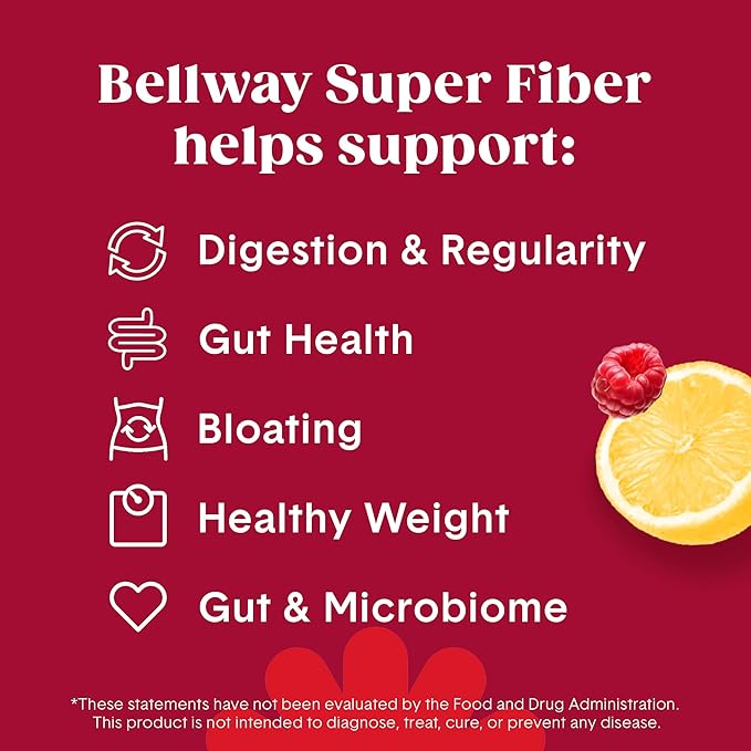 Bellway Super Fiber Powder + Fruit (3 Pack), Sugar Free Organic Psyllium Husk Powder Fiber Supplement for Regularity, Bloating Relief & Gut Health, Non-GMO, Plant-Based, Raspberry Lemon (150 Servings)