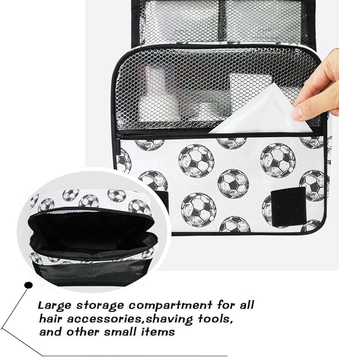 senya Hanging Travel Toiletry Bag Kit Boys Makeup Case Cosmetics Organizer for Men Women (Soccer Balls)
