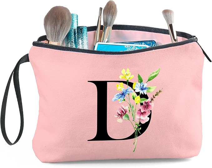 SEAMOON Women Birthday Maid of Honor Monogrammed Gifts for Bride Bridesmaid Sister Friend Her Teacher Makeup Cosmetic Bag with Mirror Mothers Day Christmas Graduation D