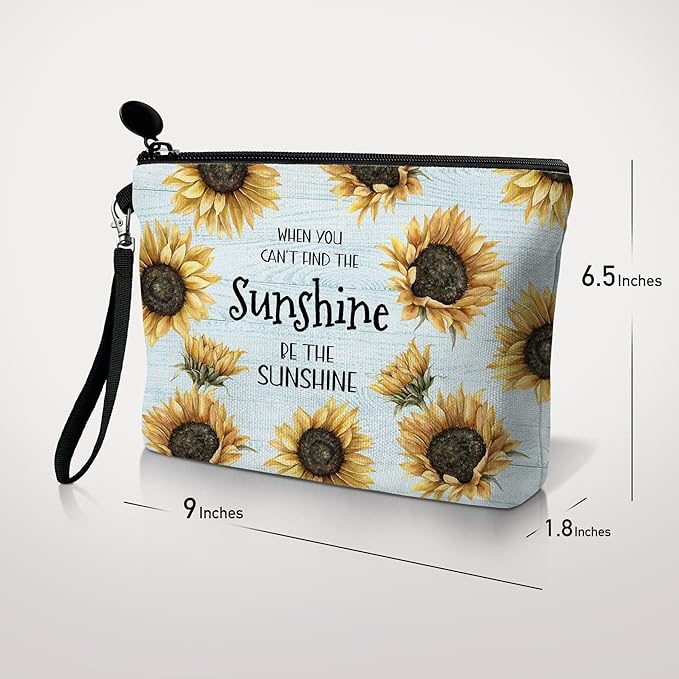 Hglian Sunflower Makeup Bag,Be The Sunshine Travel Travel Cosmetic Bag Zipper Pouch,Inspirational Birthday Gifts for Female Friends