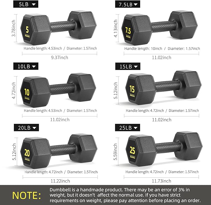 Hex Dumbbells PVC Encase Coating Free Weight Dumbbell Set for Strength Training, Home Gym Fitness and Full Body Workout