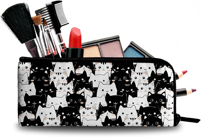 Cute Cat Makeup Bag for Purse - 2 Pcs Travel Bags Cosmetic Bag for Women Makeup Organizer Zipper Pouch for Travel Essentials