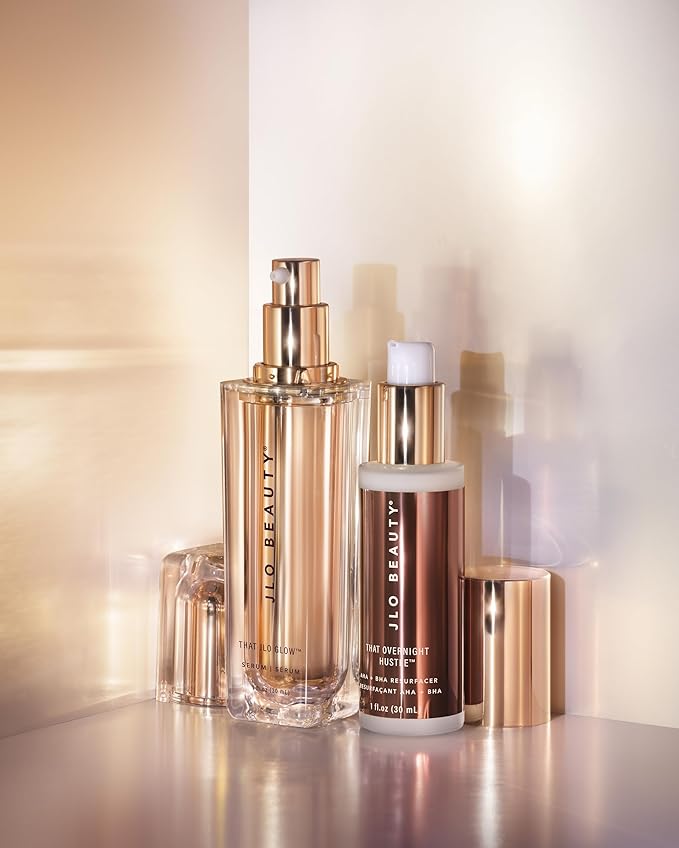 JLO BEAUTY That Day/Night Face Serum SkinCare Duo, That JLO Glow Serum, 1 Oz, That Overnight Hustle AHA & BHA Facial Serum Resurfacer, 1 Oz, Exfoliating & Firming to Support Smooth, Glowing Skin