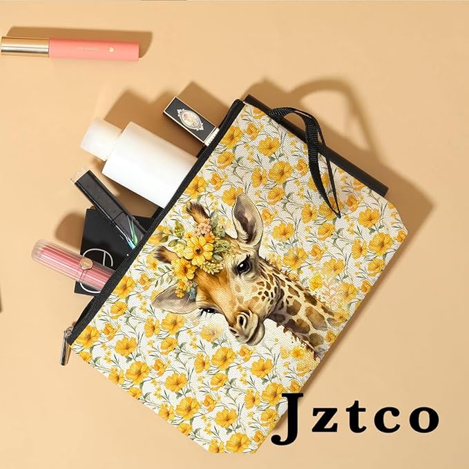 Giraffe Cosmetic Bag Giraffe Gifts Giraffe Themed Gifts Animal Lover Gifts for Women Female Farm Girl BFF Best Friend Coworker Toiletry Bag Graduation Mothers Day Birthday Gifts Floral Makeup Bag