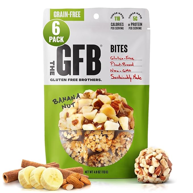The Gluten Free Brothers Grain Free Banana Nut Bites – Grain Free Protein Balls – Non GMO, Soy Free, Vegan – Paleo Friendly Snack Size Plant Based Protein Energy Balls, 4 Oz (6 Count)