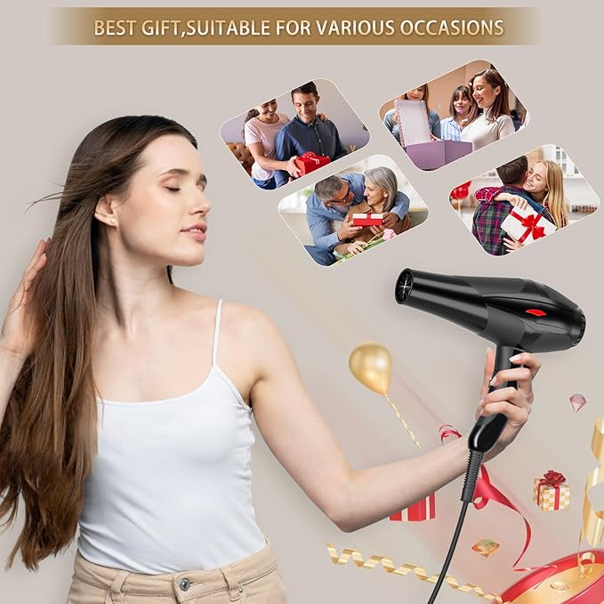 Hair Dryer Professional Ionic Salon Hair Dryer 2400W Powerful Fast-Drying Blue Light Ionic Hair Dryers with Diffuser, AC Motor Constant Temperature Quiet Ion Dryers for Women Men