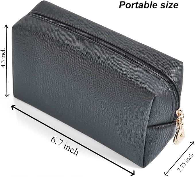 PU Leather Cosmetic Bag for Women Minimalism Makeup Bag for Daily Use Portable Storage Purse Small Neat Cosmetic Pouch Water-resistant Toiletry Bag for Travel(Black)