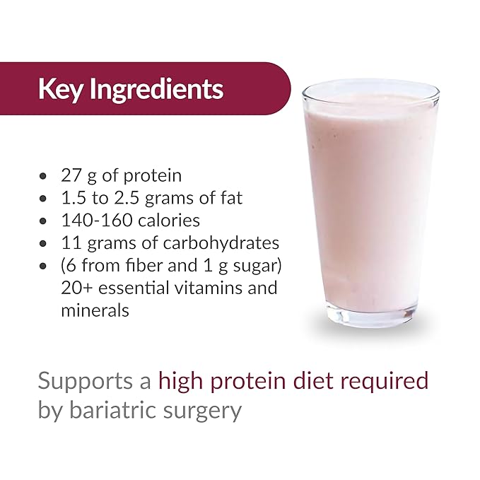Bariatric Advantage High Protein Meal Replacement Drink Mix, Protein Powder Whey Isolate for Gastric Bypass and Sleeve Gastrectomy Patients, 27g Protein, Lactose Free - Strawberry - 28 Servings