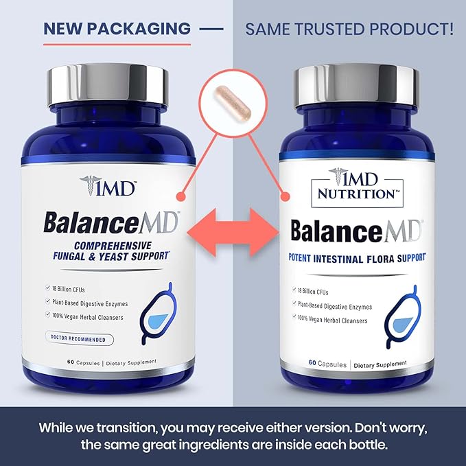 1MD Nutrition BalanceMD Vaginal Probiotics | Oregano & Caprylic Acid with Lactobacillus & Digestive Enzymes | Promotes Intestinal Flora Balance | 60 Capsules