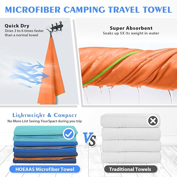 HOEAAS 2 Pack Microfiber Camping Towels