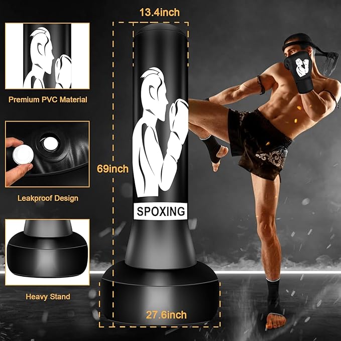 Standing Punching Bag for Adults, 70" Punching Bag Stand, Boxing Heavy Bag with Stand, Freestanding Punching Bag for Adults Men MMA Thai Fitness Karate Muay Beginners