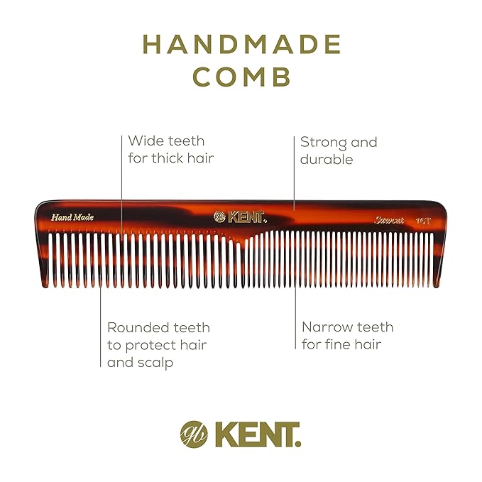Kent 16T Fine Tooth and Wide Tooth Comb for Daily Grooming, Handmade Styling Comb for All Hair Types, Styling and Detangling Combs for Men and Women