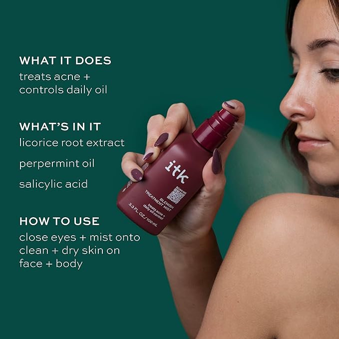 ITK Skincare Salicylic Acid Acne + Blemish Clarifying Duo - Blemish Face Mist with Peppermint Oil + Microneedle Pimple Patches with Aloe Vera, 6 Ct.