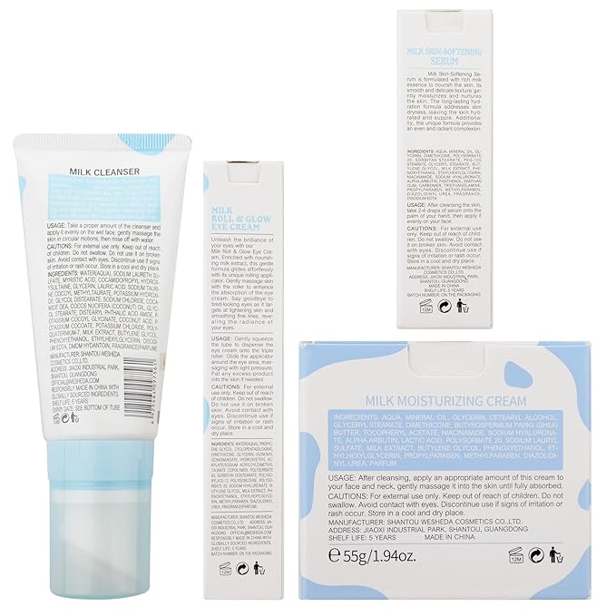 Skin Care Routine Set For Girls, Anti Aging Milk Skin Care Set With Cleanser, Serum, Cream, Eye Cream For Acne, Shrink Pores, Face Skincare Travel Kit With Hyaluronic Acid For Women, Daily Care