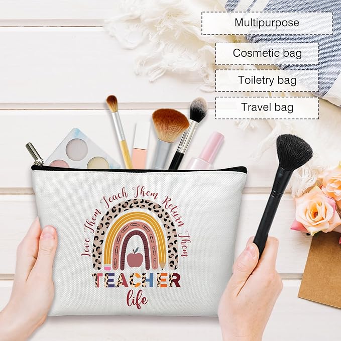 Teacher Life Love Makeup Bag - Rainbow Purse, Appreciation Gift for Her, Mentor, Travel Accessories -21