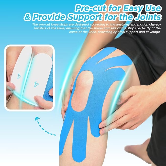OK TAPE One-Structure K-Tape Patches | Precut for Knee Kinesiology Tape | Pain Relief and Accessories | 10 Pcs and Blue