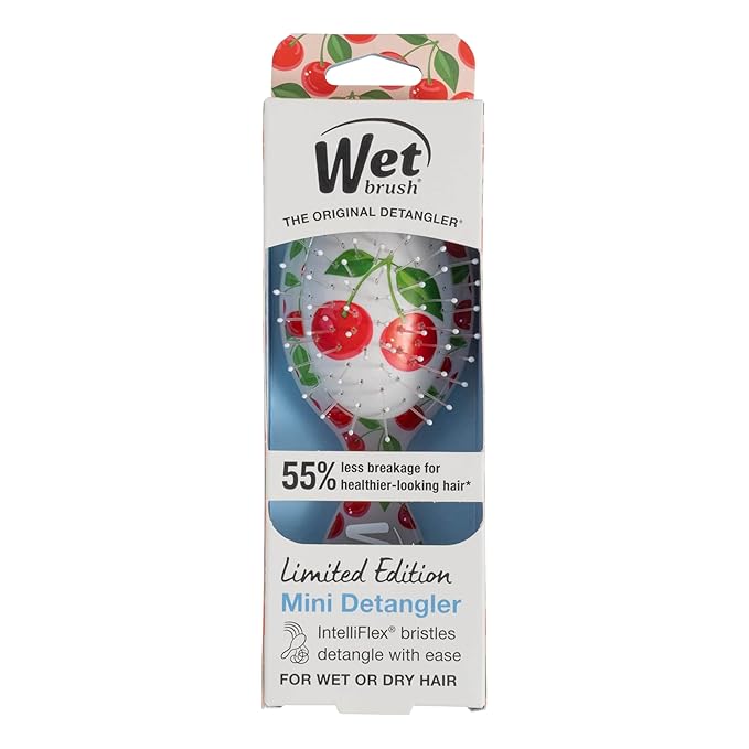 Wet Brush Mini Detangler Hair Brush, Cherry (Tutti Fruitti), Detangling Travel Hairbrush, Ultra-Soft IntelliFlex Bristles Glide Through Tangles with Ease, Pain-Free, All Hair Types, Limtied Edition