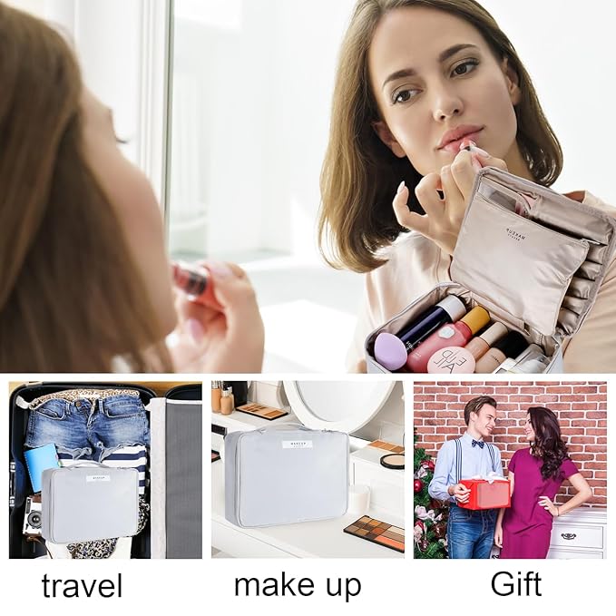 Travel Makeup Bag Cosmetic Bag Makeup Bag Toiletry bag for women and men (Light grey)