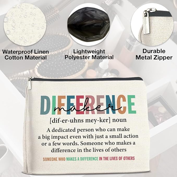 Difference Maker Gifts Makeup Bag Appreciation Gifts for Leader Boss Staff Mentor Coworker, Thank You Gifts Difference Maker Definition Cosmetic Bag Zipper Makeup Pouch