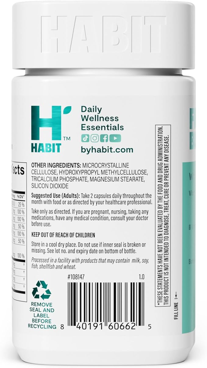 Habit PMS Support Supplement for Women 2 Pack (120 Capsules) - Supports Premenstrual Symptoms & Stress, Hormone Balance, Mood, B Vitamins, Vitamin D, Chasteberry, Ashwagandha, Gluten-Free, Non-GMO