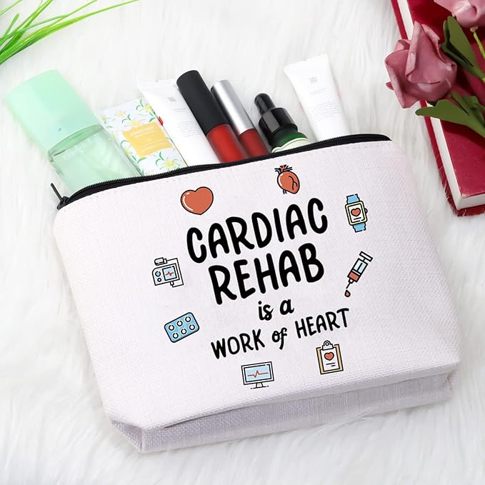 GJTIM Cardiac Rehab Gift Cardiologist Gift Cardiac Rehab Nurse Gift Cardiac Rehab Is A Work Of Heart Makeup Zipper Pouch (Cardiac Rehab Bag)
