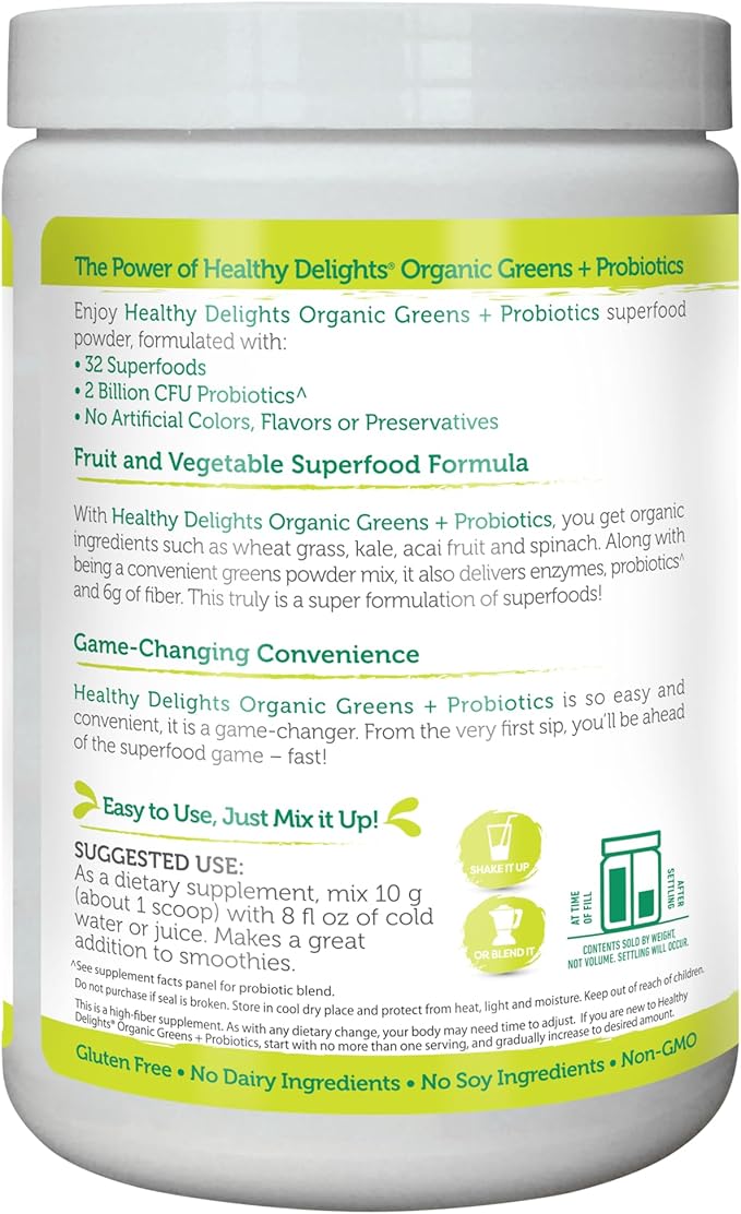 Healthy Delights Organic Greens Powder, Greens Powder with Fiber, Organic Greens Powder Superfood, Naturally Boost Energy, USDA Organic, Delicious Berry Flavored, 30 Servings (Packaging May Vary)
