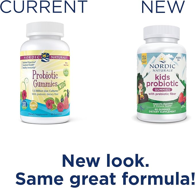 Nordic Naturals Kids Nordic Flora Probiotic Gummies, Merry Berry Punch - 60 Gummies - 1.5 Billion CFU & Prebiotic Fiber - Non-GMO, Vegan - 30 Servings
