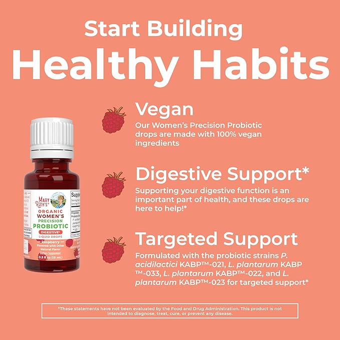 MaryRuth Organics USDA Organic Womens Probiotic Liquid Drops for Digestive Health | Targeted Support for Women | Four Probiotic Blend | Women's Wellness | Dairy Free | 30 Servings