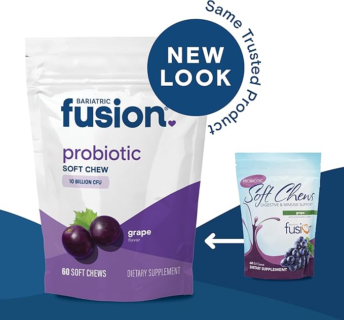 Bariatric Fusion Probiotic Soft Chews | Grape Flavor Chewy Bariatric Vitamin | 10 Billion CFU | Bacillus Coagulans | Support Digestive & Immune Health | 60 Count