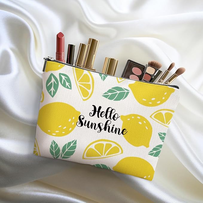 Lemon Makeup Bag Inspirational Cosmetic Bag Sunshine Gifts for Women Girls Friend Niece Daughter Lemon Themed Gifts Travel Organizer Zipper Pouch Graduation Birthday Friendship Gifts